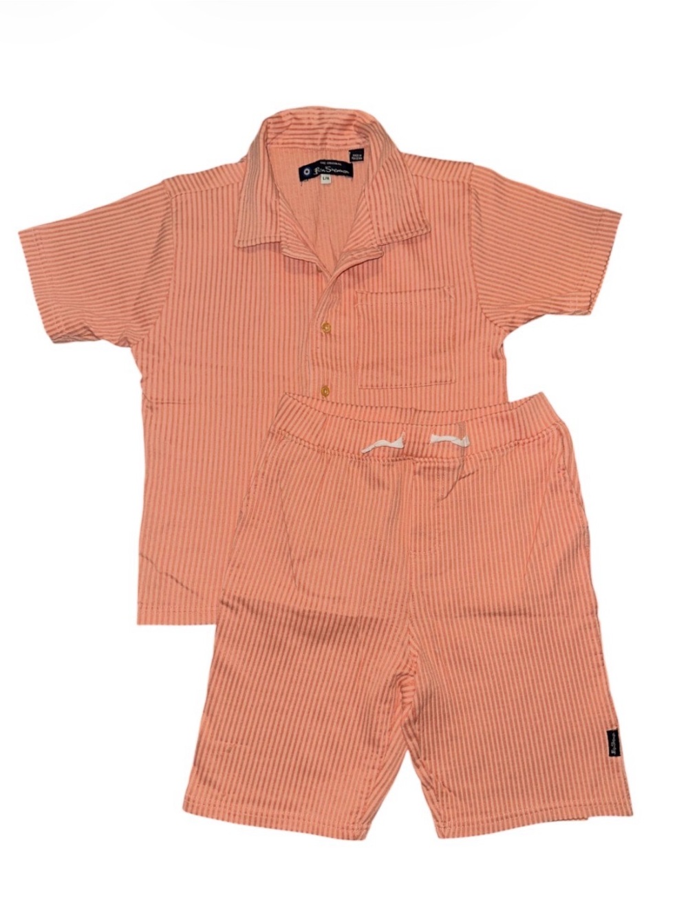 Ben Sherman Light Cabana Seersucker Stripe 2-Piece Set in Coral